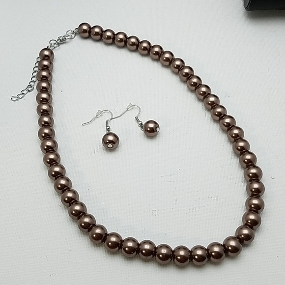 Bronze Colored Bead 16" Necklace & Earrings - Picture 1 of 3